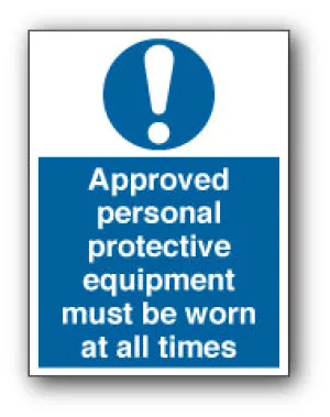 Approved personal protective equipment must be worn at all times