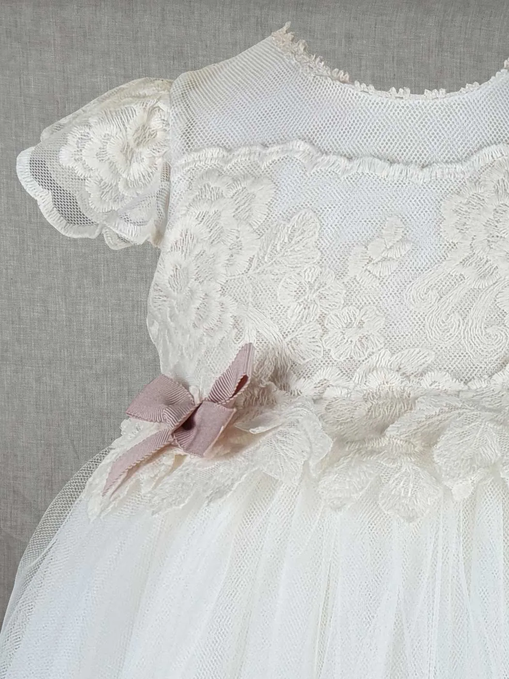 Baptism tulle dress with lace - SANDAY Ivory