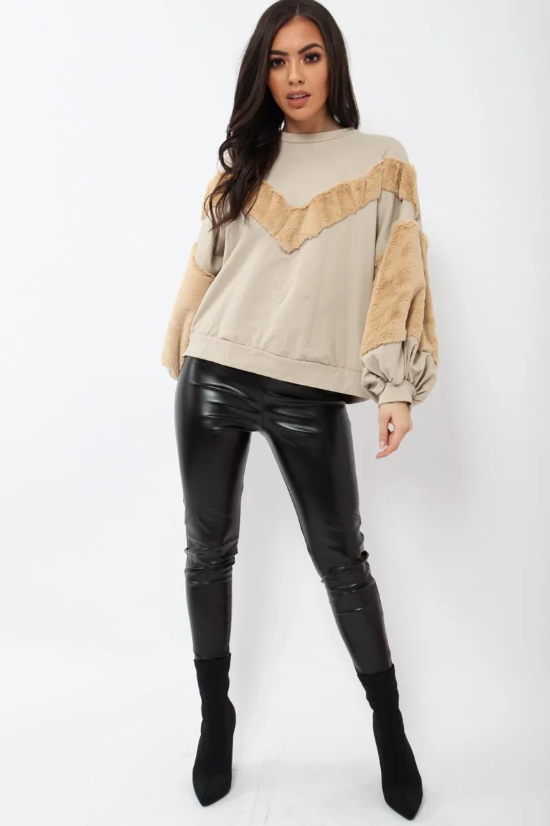 Beige Jumper with Camel Fur - Lara