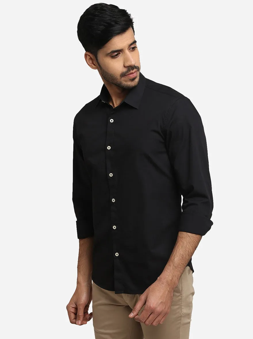 Black Solid Slim Fit Semi Casual Shirt | Greenfibre