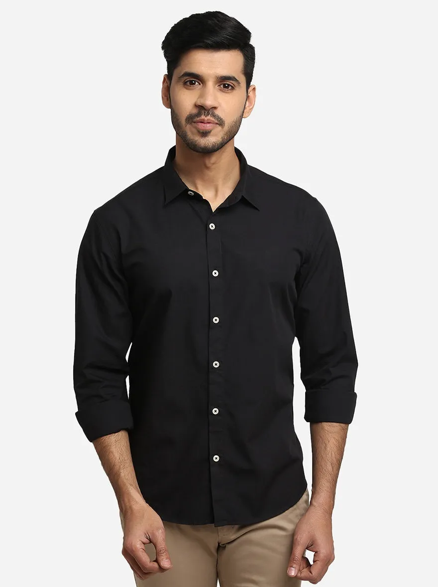 Black Solid Slim Fit Semi Casual Shirt | Greenfibre