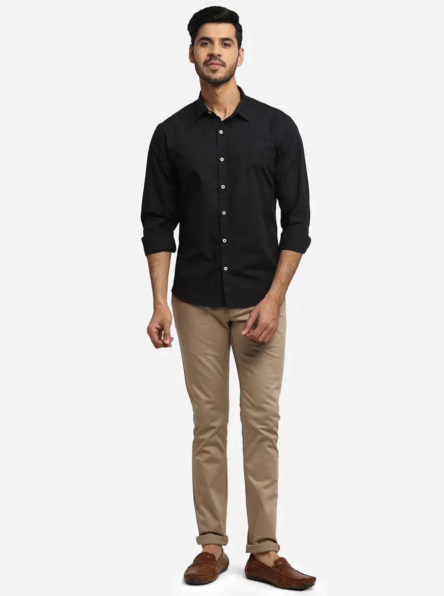 Black Solid Slim Fit Semi Casual Shirt | Greenfibre