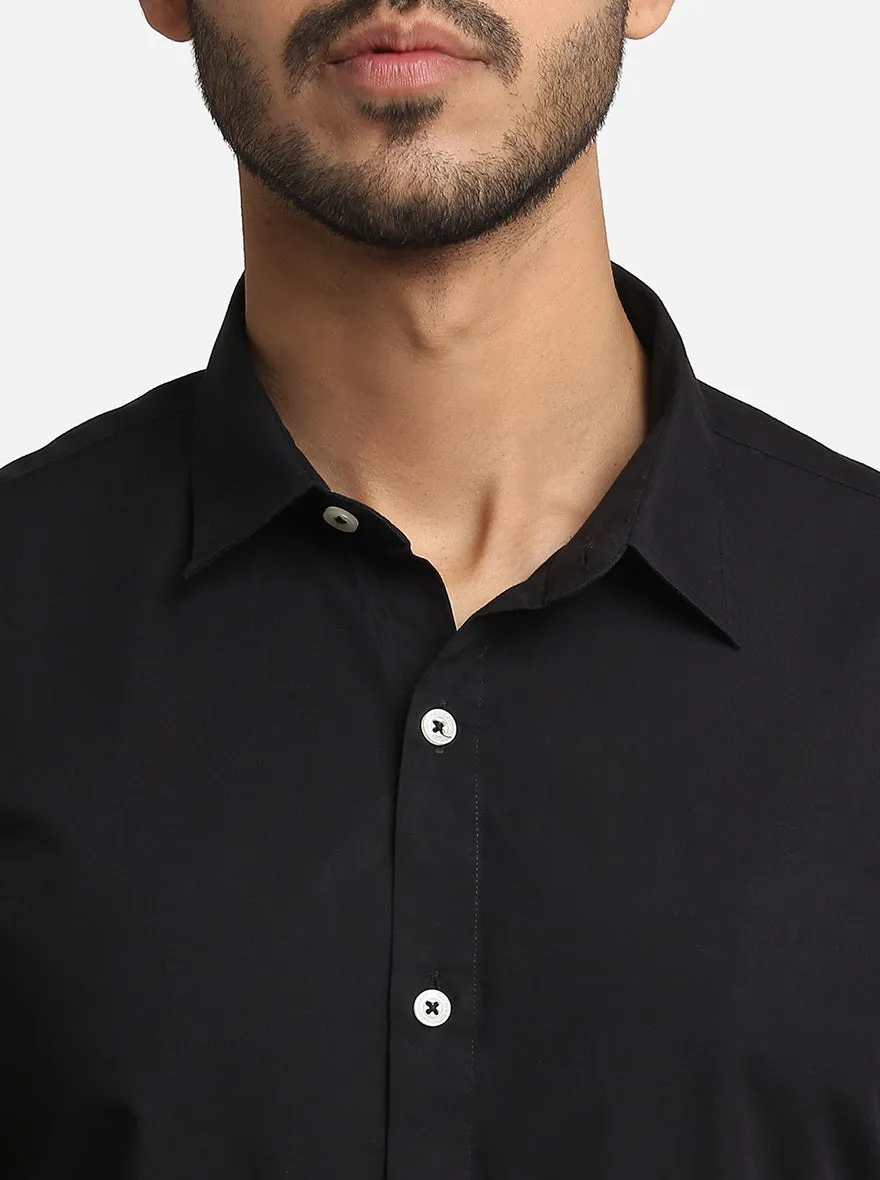 Black Solid Slim Fit Semi Casual Shirt | Greenfibre