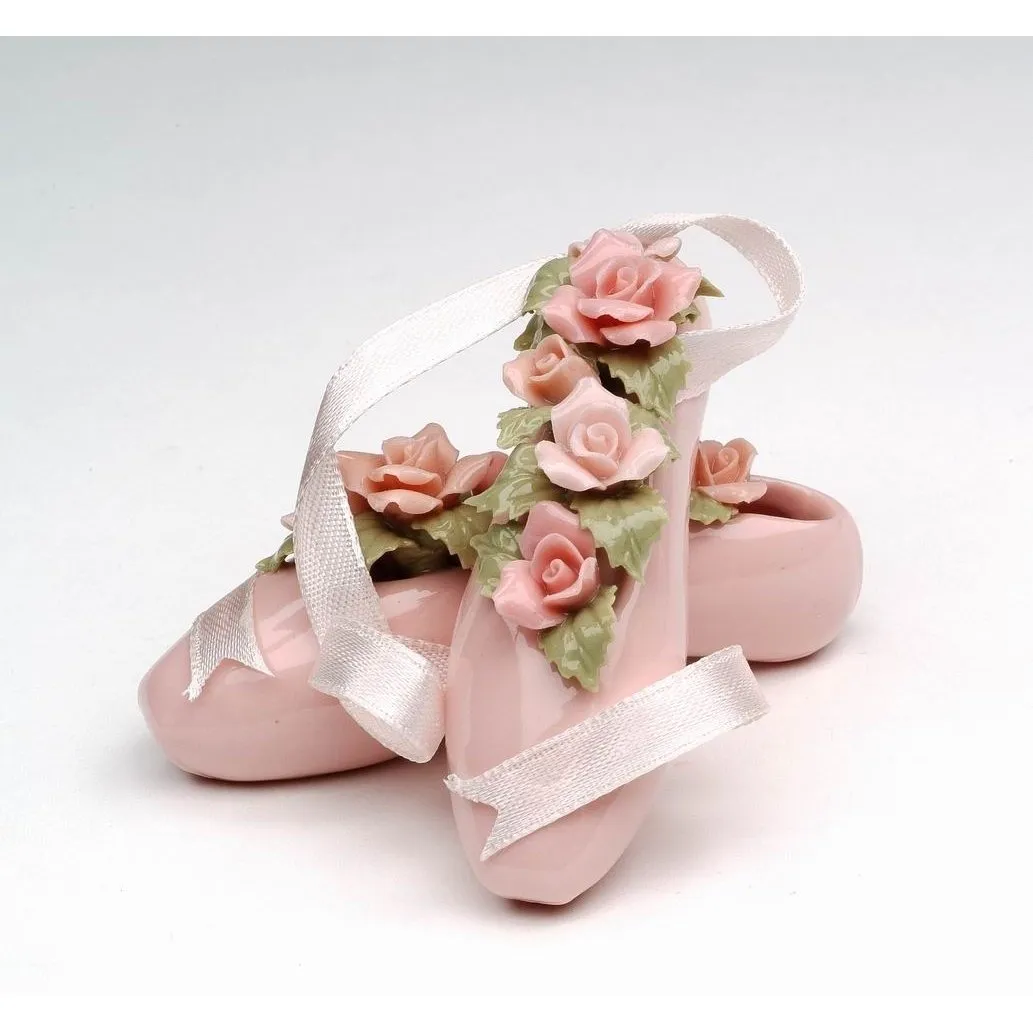 Ceramic Ballerina Pointe Shoes Figurine with Roses 2"