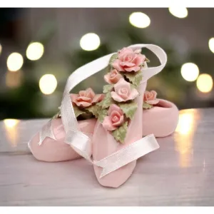 Ceramic Ballerina Pointe Shoes Figurine with Roses 2"