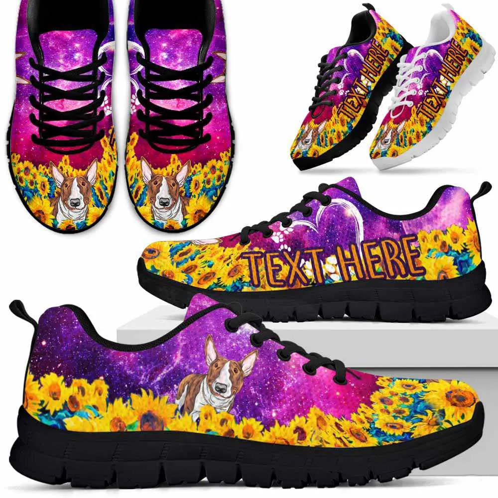 Custom Name Bull Terrier Sneaker, Bull Terrier Sunflower Galaxy Sneakers Running Shoes, Best Running Shoes