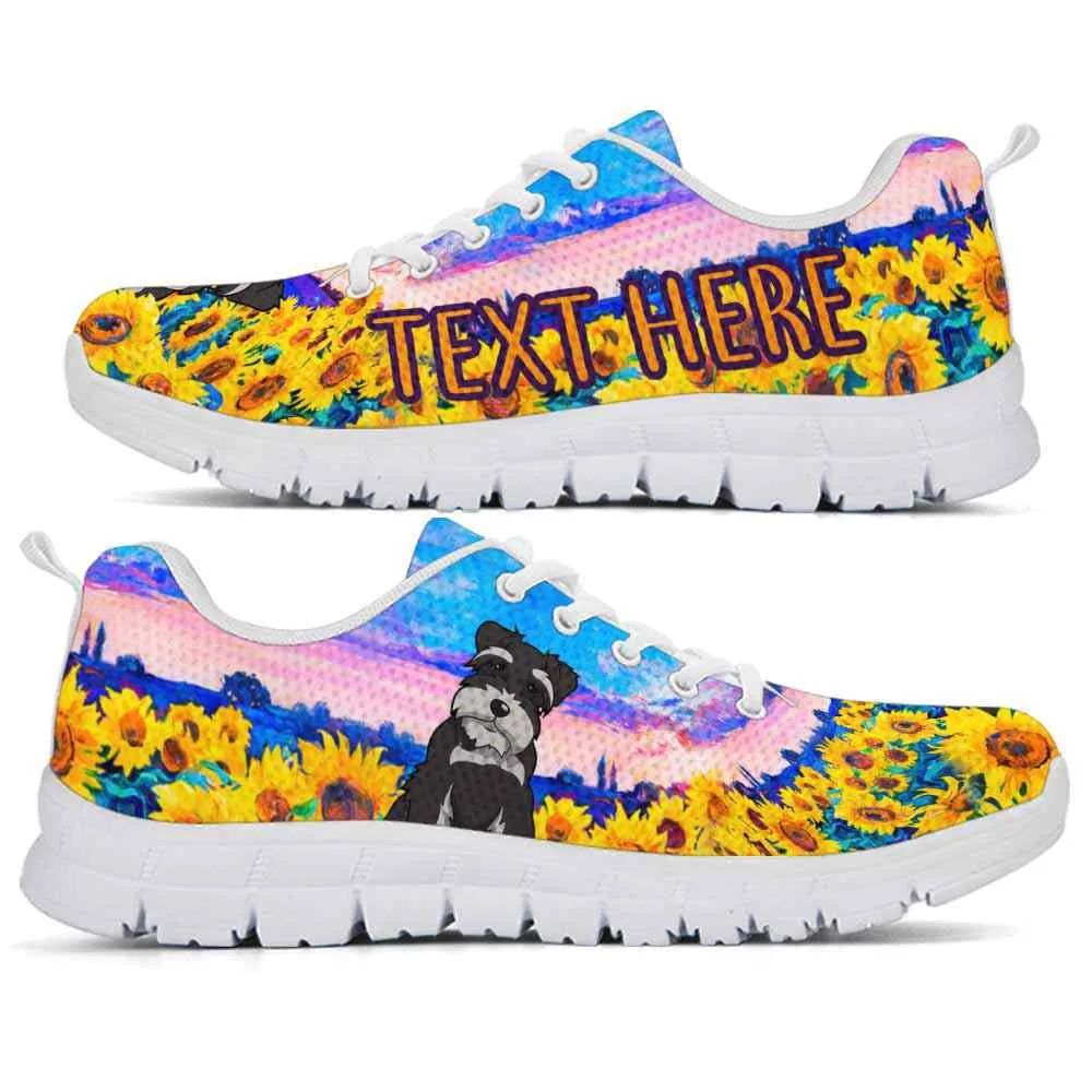 Custom Name Schnauzer Sneaker, Schnauzer Sunflower Sky Sneakers Running Shoes, Best Running Shoes