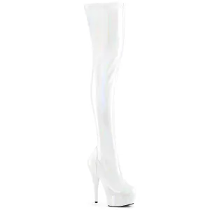 DELIGHT-3000HWR White Hologram Patent Thigh High Boots