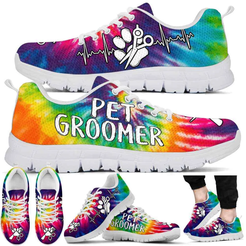 Dog Groomer Sneaker, Dog Groomer Colorful Tie Dye Heartbeat Sneakers Shoes, Best Running Shoes, Unique Gifts For Dog Lovers