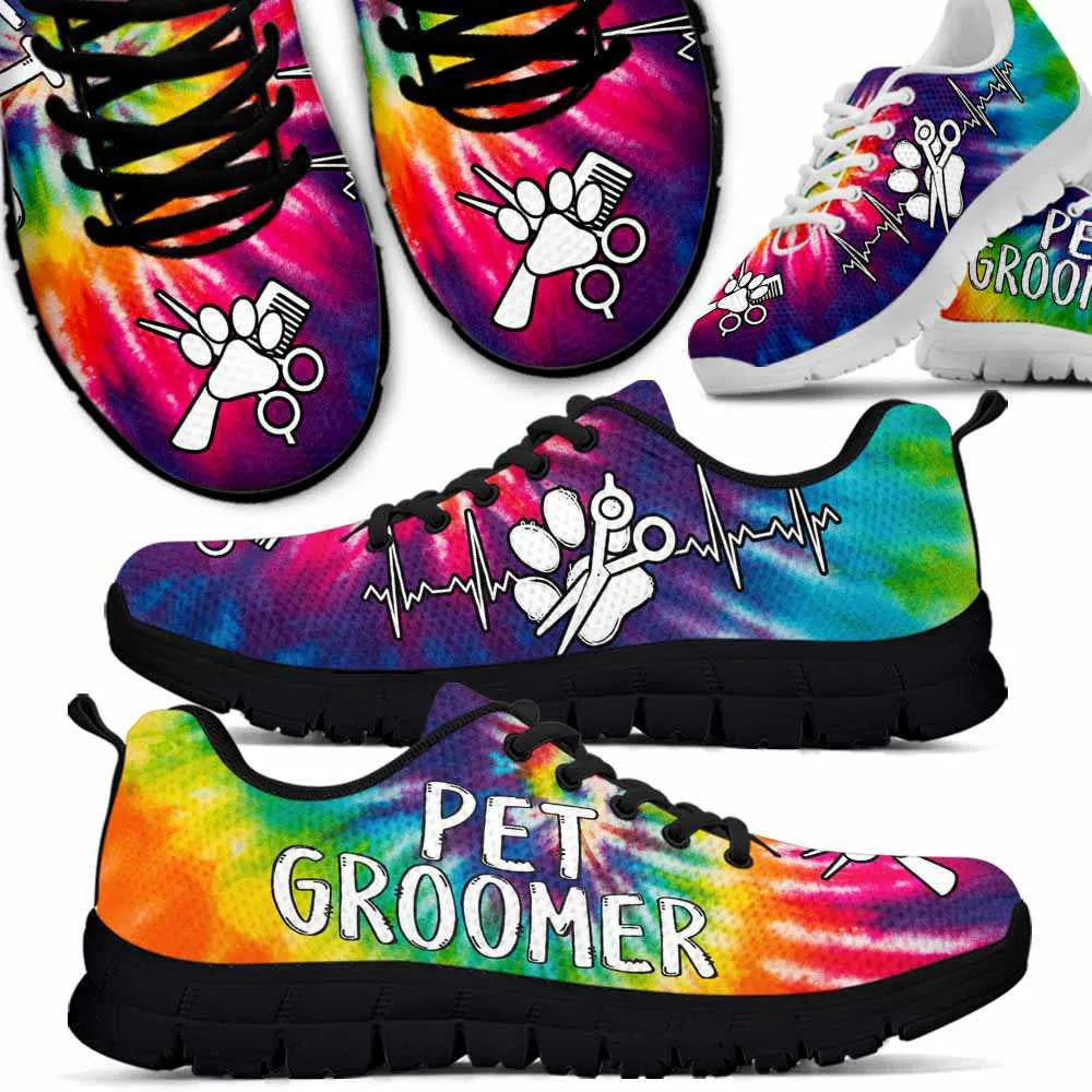 Dog Groomer Sneaker, Dog Groomer Colorful Tie Dye Heartbeat Sneakers Shoes, Best Running Shoes, Unique Gifts For Dog Lovers