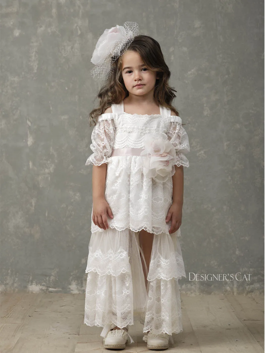 Dress with lace for girl - CALLIRHOE Ivory