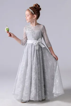 Elegant Appliques Long Sleeves Flower Girl Dress With Bowknot