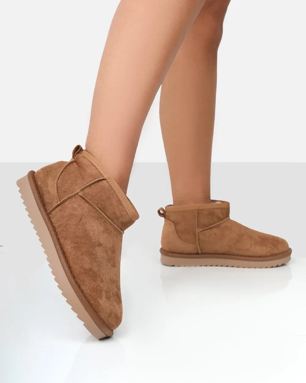 Frosty Tan Faux Suede Ultra Mini Boots