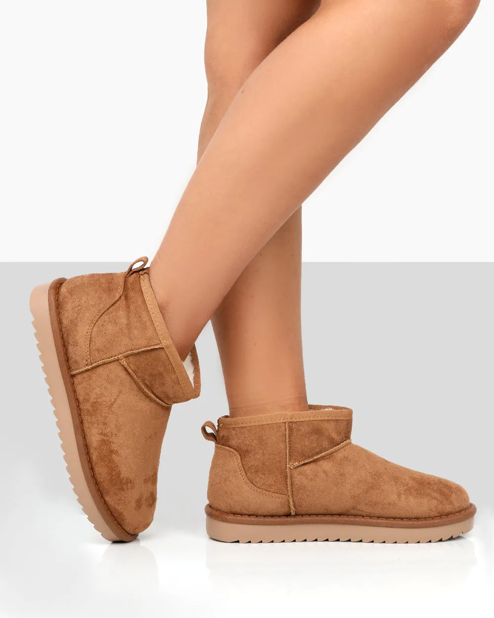 Frosty Tan Faux Suede Ultra Mini Boots