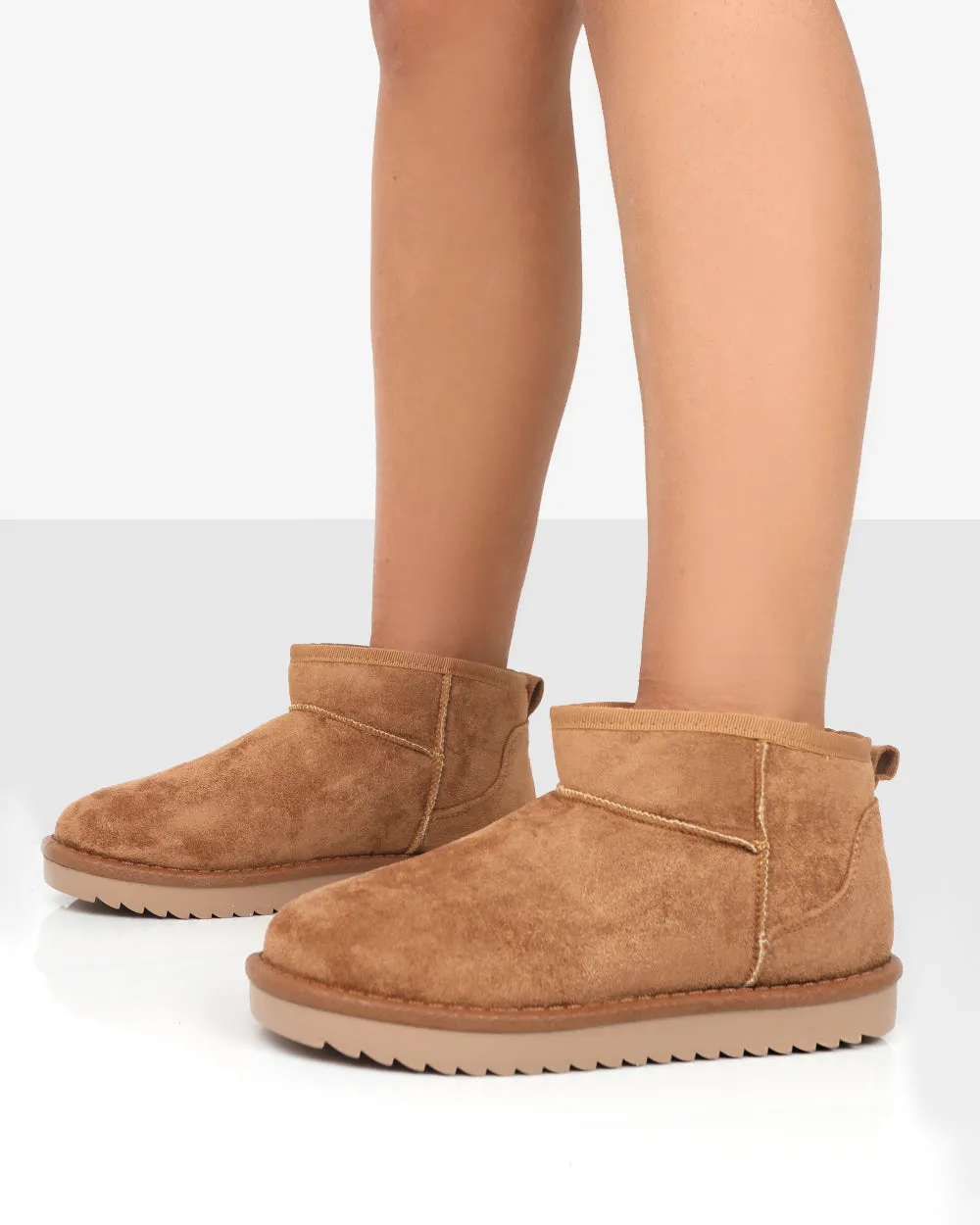 Frosty Tan Faux Suede Ultra Mini Boots