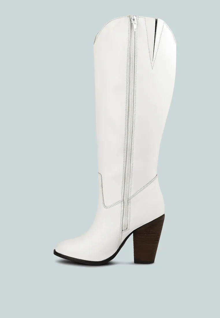 GREAT-STORM White Leather Calf Boots