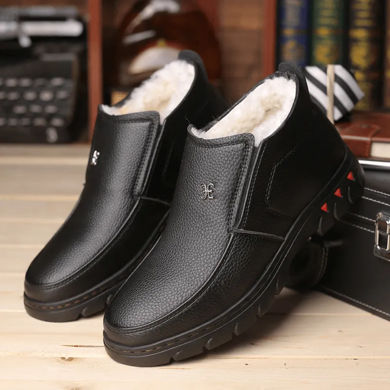 kkboxly kkboxly Men Comfy Microfiber Leather Warm Plush Lining Business Casual Ankle Boots