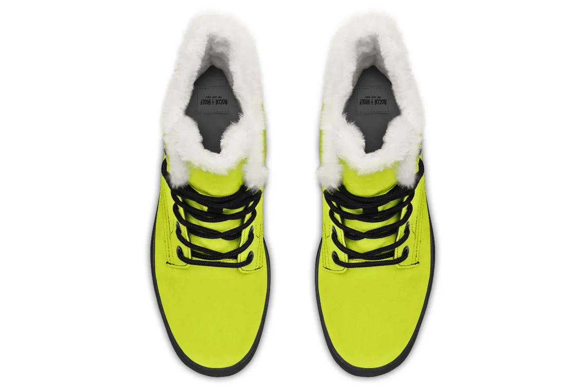 Lime Punch Winter Boots - Warm Micro-Suede Doc-Style Boots Lined with Vegan Wool