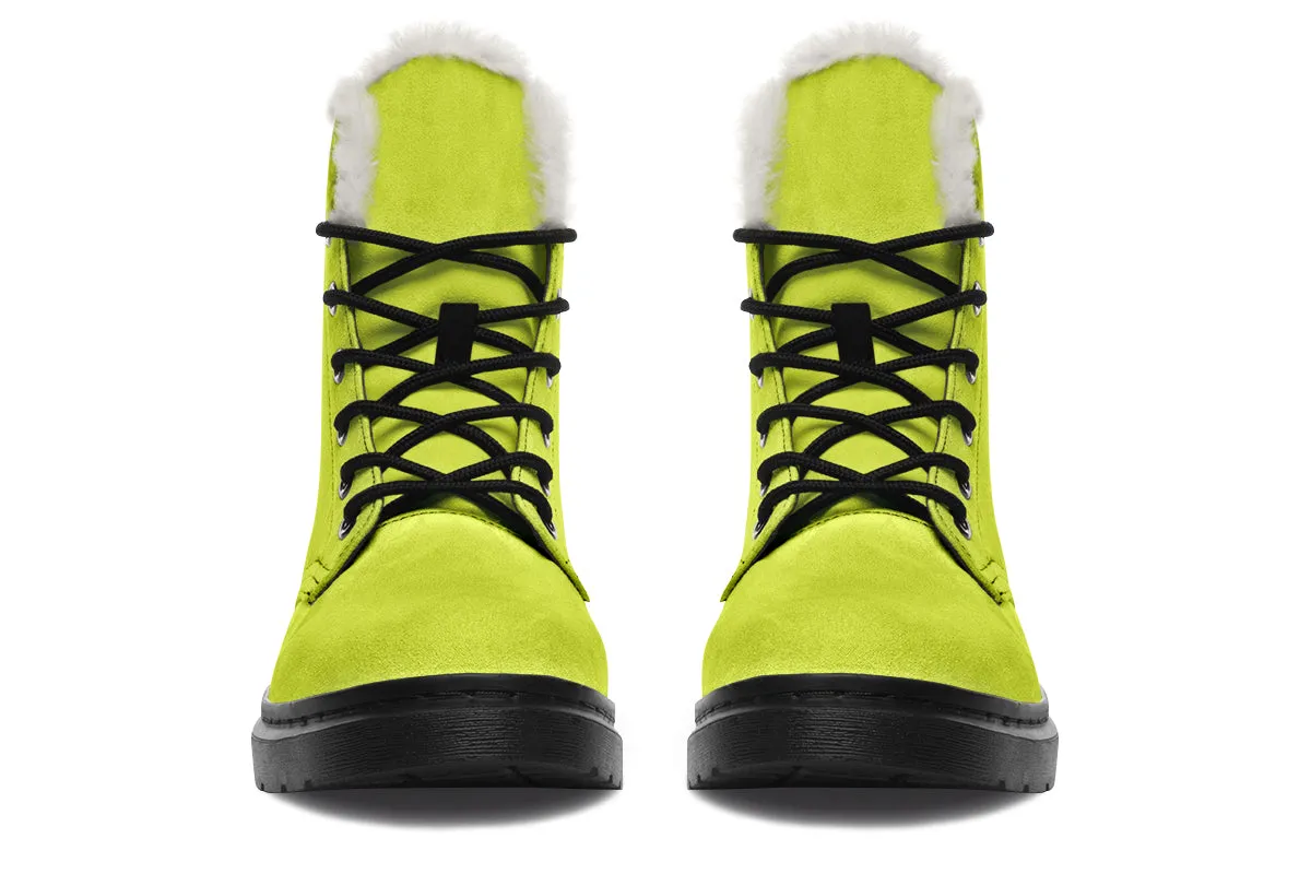 Lime Punch Winter Boots - Warm Micro-Suede Doc-Style Boots Lined with Vegan Wool