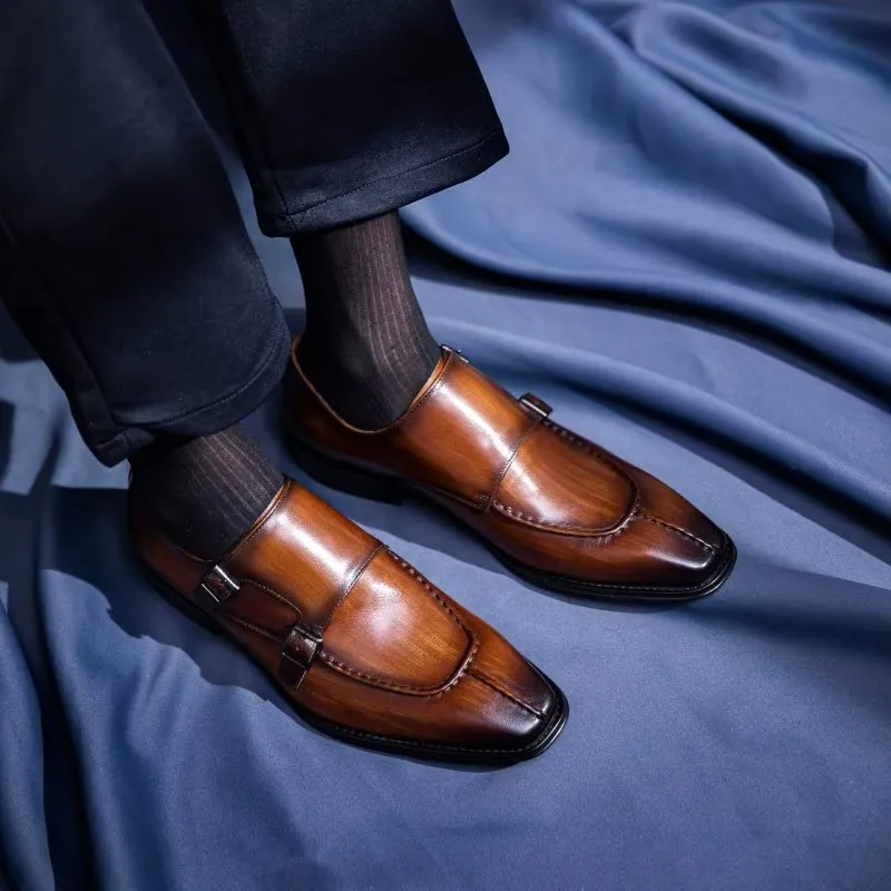 LuxeLeather Monkstrap Elegant Cow Leather Dress Shoes