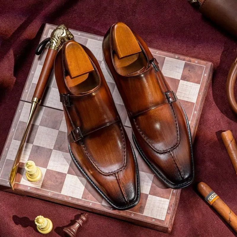 LuxeLeather Monkstrap Elegant Cow Leather Dress Shoes