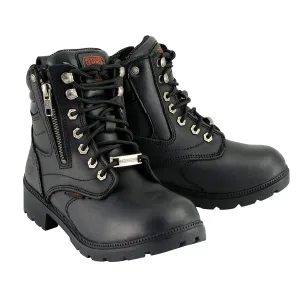 Milwaukee Leather MBL9321WP Women's Black Waterproof Lace-Up Boots with Side Zipper