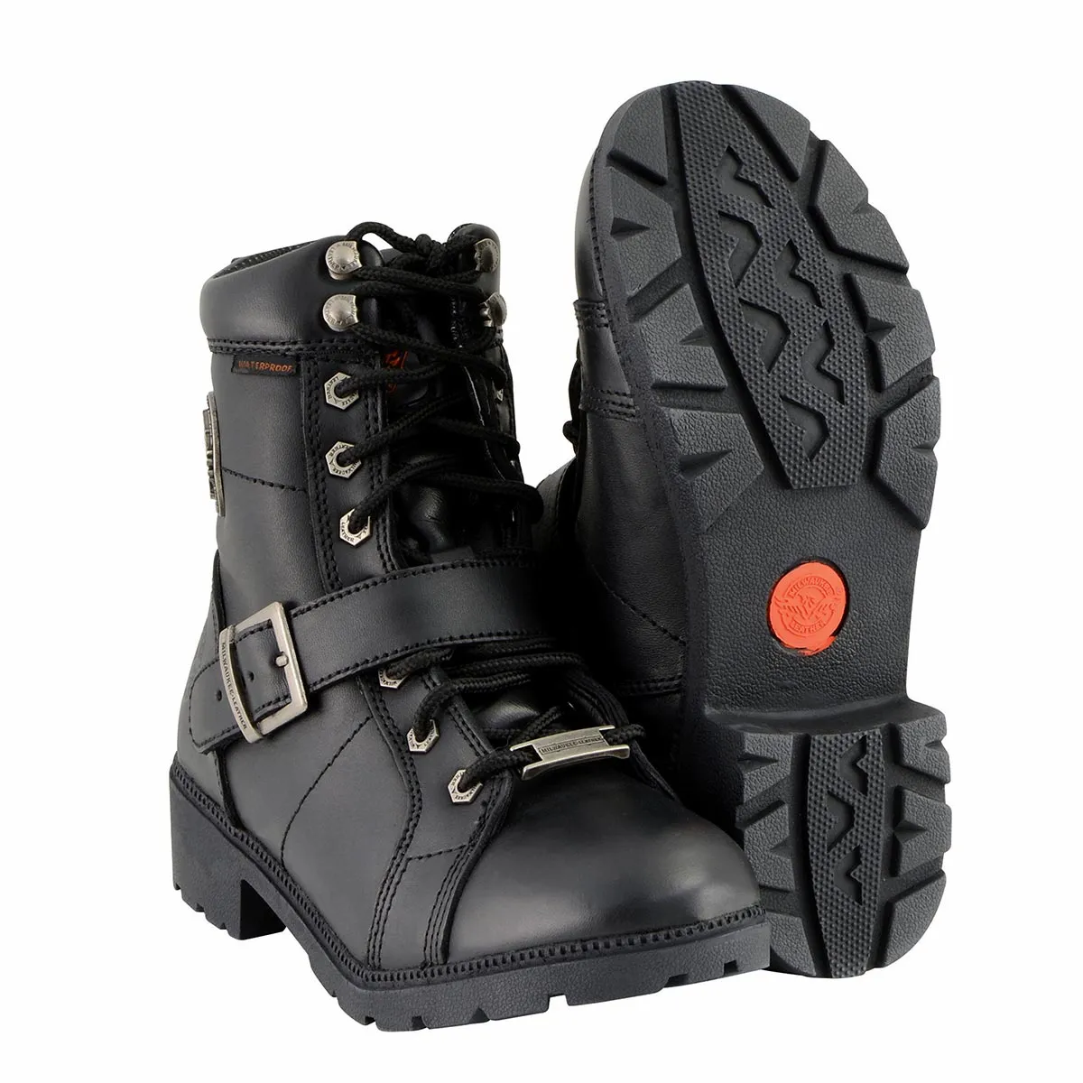 Milwaukee Leather MBL9326WP Women's Black Leather Lace-Up Waterproof Motorcyle Rider Boots with Side Zippers