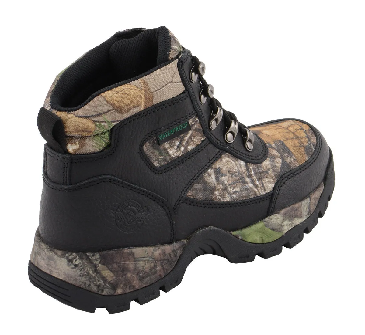 Milwaukee Leather MBM9140 Men's Black Waterproof Hiking Boots with Mossy Oak Print