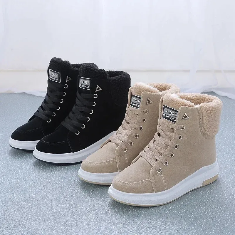 Warm Plush Faux-Fur Padding Lace Up Snow Boots