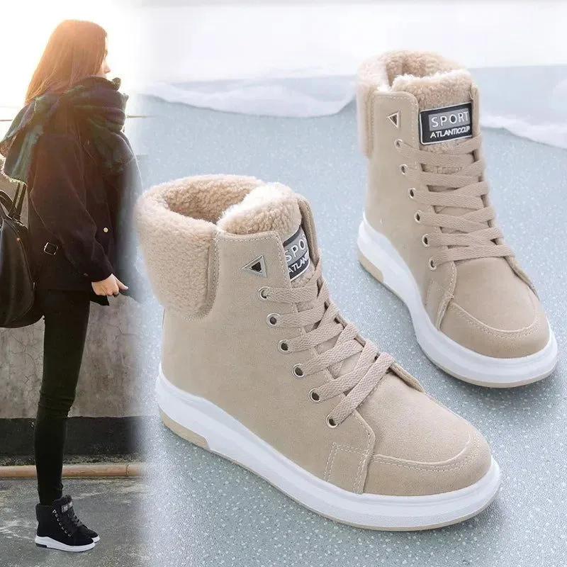 Warm Plush Faux-Fur Padding Lace Up Snow Boots