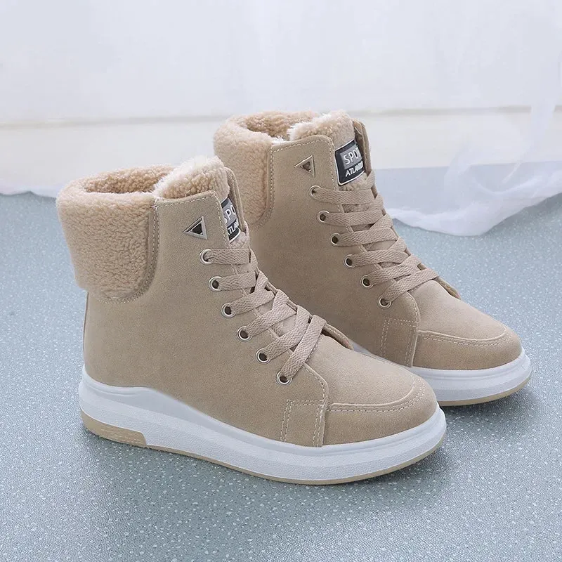 Warm Plush Faux-Fur Padding Lace Up Snow Boots