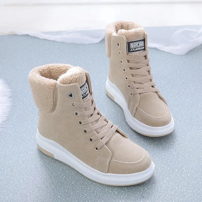 Warm Plush Faux-Fur Padding Lace Up Snow Boots