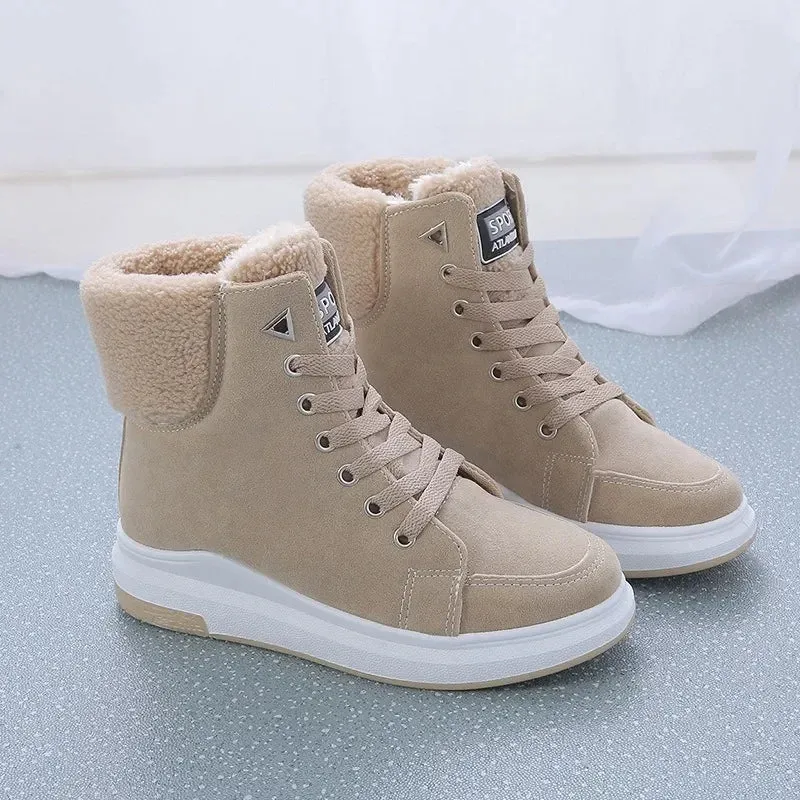 Warm Plush Faux-Fur Padding Lace Up Snow Boots