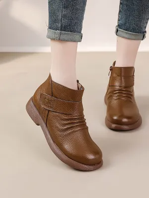 Women Autumn Solid Genuine Leather Low Heel Boots