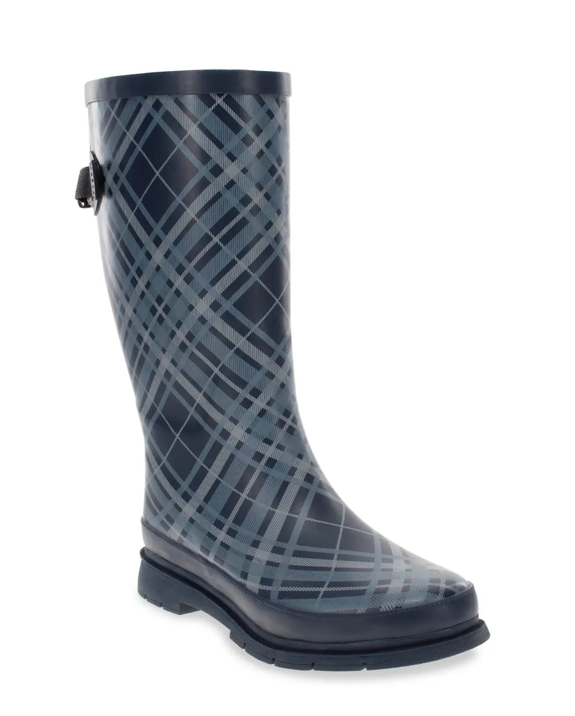 Women's Polar Plaid Wide Calf Rain Boot - Navy